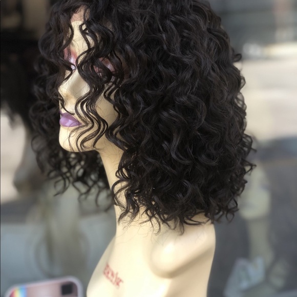 Off black curly 6X6 FreePart Bob Lacefront Wig main image 8